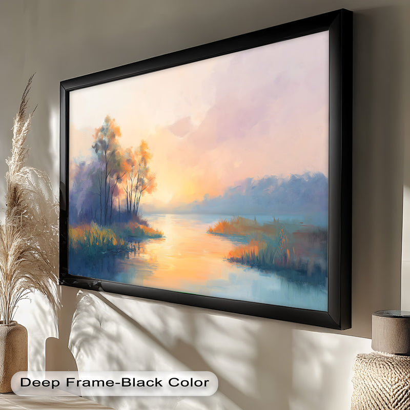 Sunrise on a Cold Morning – Framed Landscape Oil Painting
