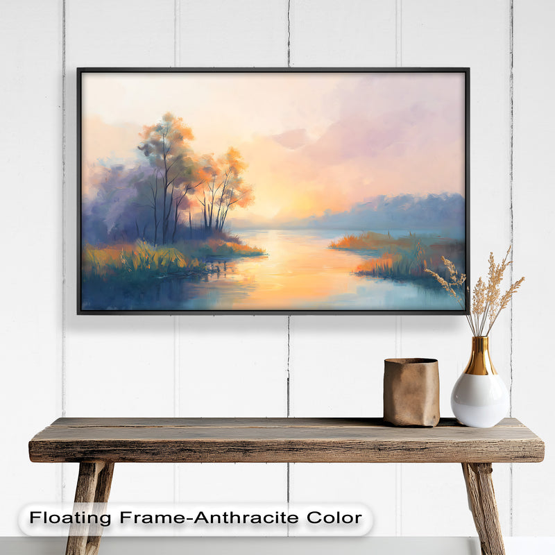 Sunrise on a Cold Morning – Framed Landscape Oil Painting