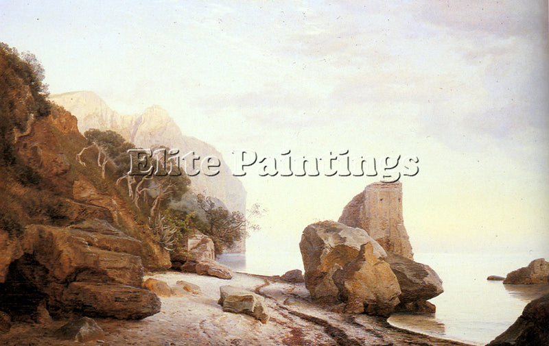 DENMARK COUR JANUS LA ROCKS ALONG THE SHORE ARTIST PAINTING HANDMADE OIL CANVAS