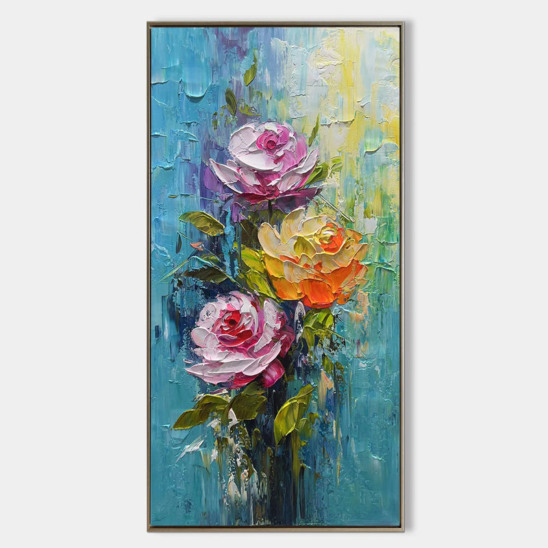 CHROMA ROSES: Colorful Roses Floral Impasto Oil Painting