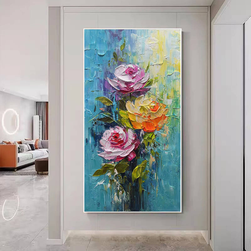 CHROMA ROSES: Colorful Roses Floral Impasto Oil Painting