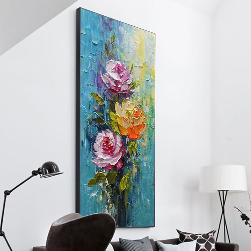 CHROMA ROSES: Colorful Roses Floral Impasto Oil Painting