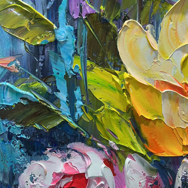 CHROMA ROSES: Colorful Roses Floral Impasto Oil Painting
