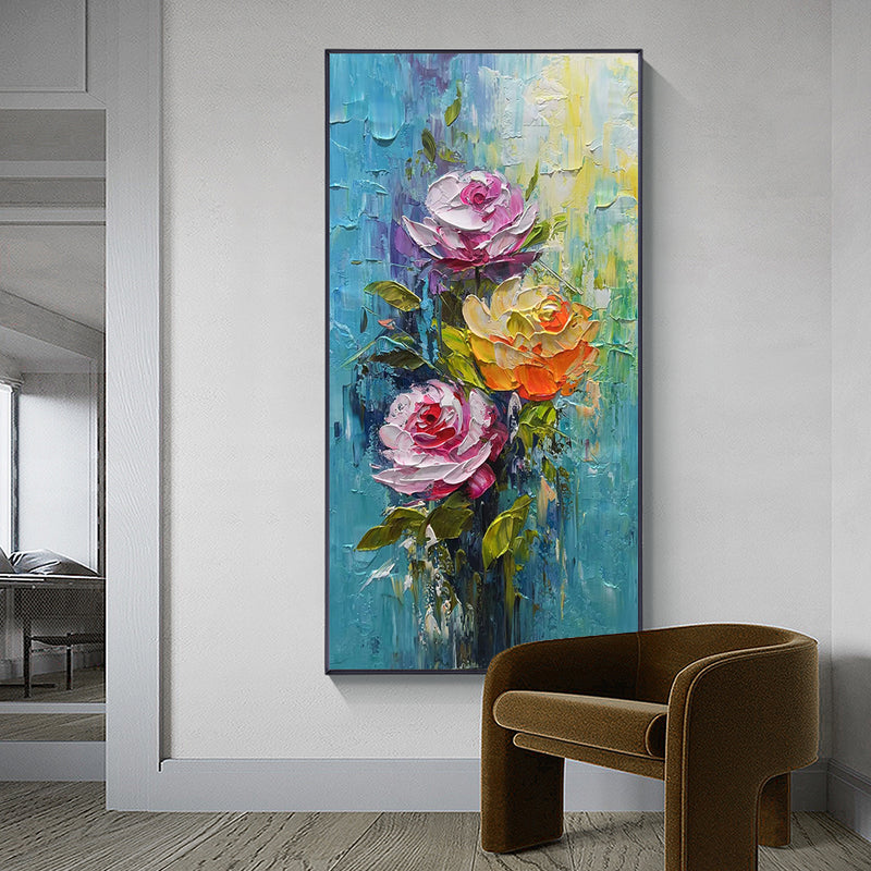 CHROMA ROSES: Colorful Roses Floral Impasto Oil Painting