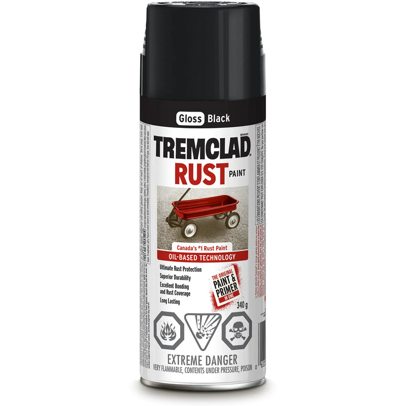 Tremclad® Oil Based Rust Paint, Black, Aerosol Can, Gloss Can