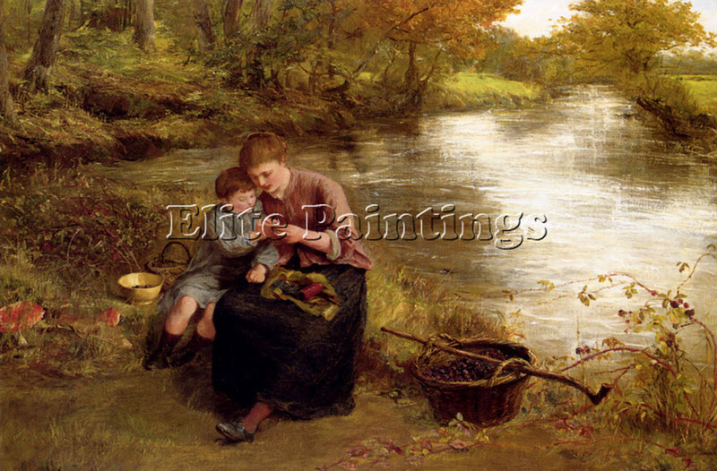 BRITISH HOOK JAMES CLARKE BLACKBERRY PICKING ARTIST PAINTING HANDMADE OIL CANVAS