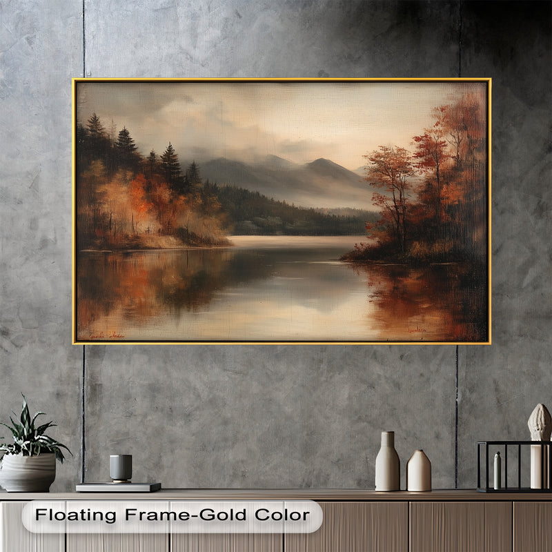 Rustic Dark Fall Framed – Moody Autumn Oil Painting
