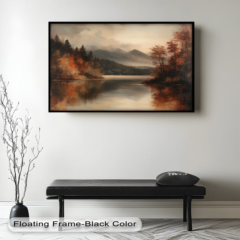 Rustic Dark Fall Framed – Moody Autumn Oil Painting