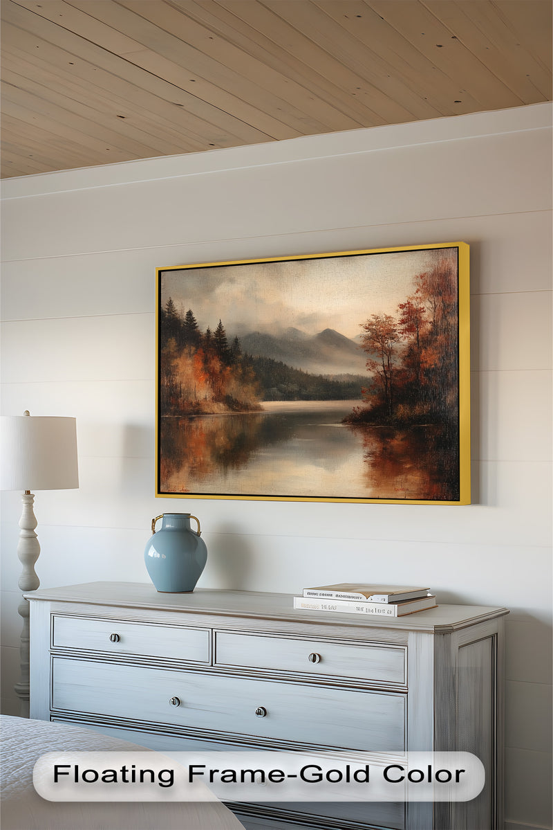 Rustic Dark Fall Framed – Moody Autumn Oil Painting