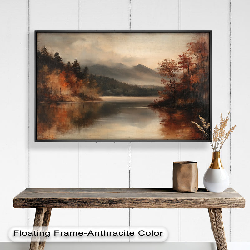 Rustic Dark Fall Framed – Moody Autumn Oil Painting