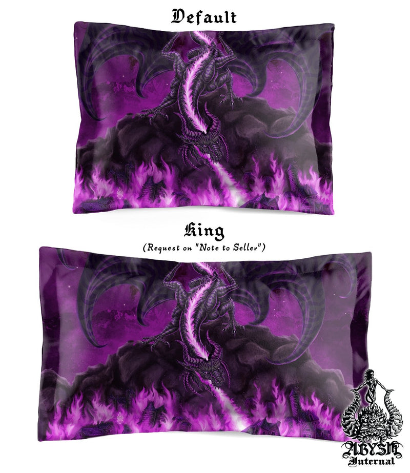 Gamer Bed Cover, Duvet or Comforter, Fire Dragon Bedding Set, Bedroom Decor, DM Gift, King, Queen & Twin Size - Pastel Goth, Black Purple