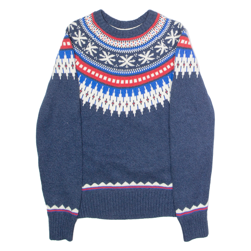 AMERICAN EAGLE Womens Icelandic Jumper Blue Crew Neck Tight Knit Wool S