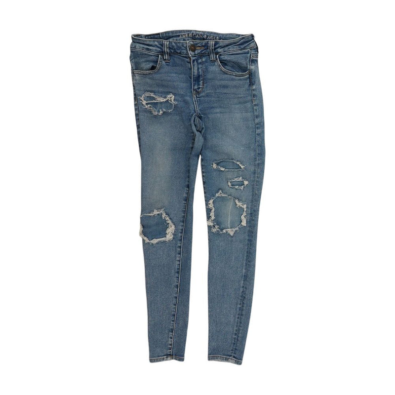 Blue Solid Mid Rise Skinny Leg Jeans