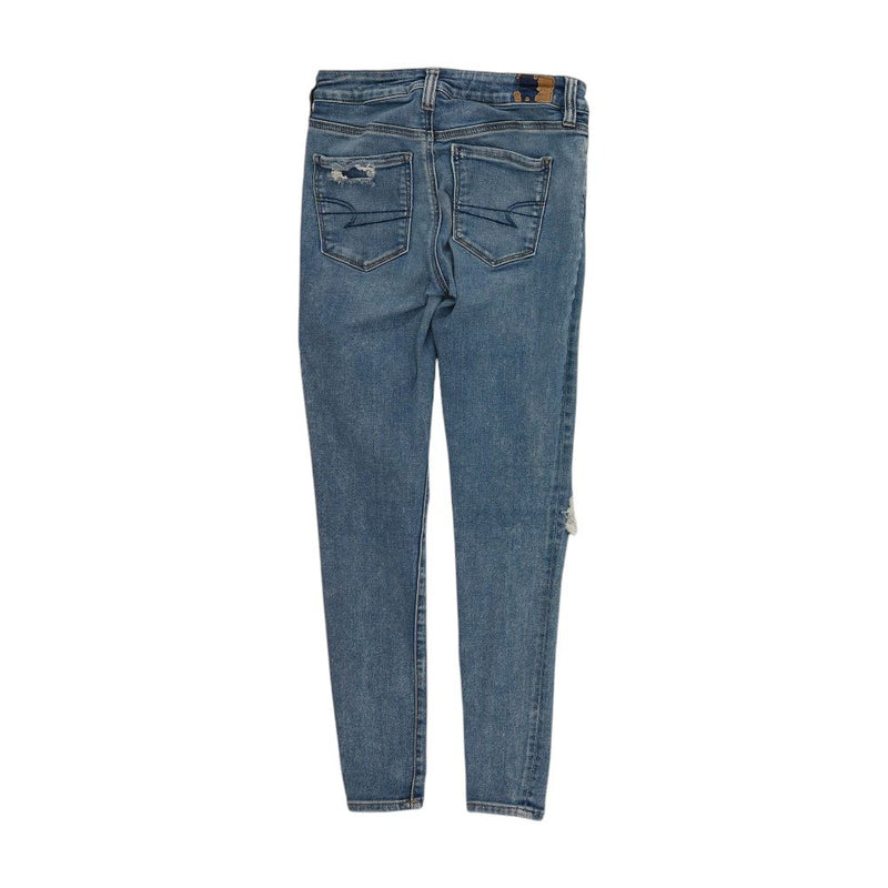 Blue Solid Mid Rise Skinny Leg Jeans