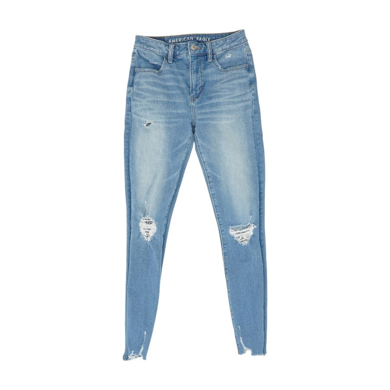 Blue Solid High Rise Skinny Leg Jeans