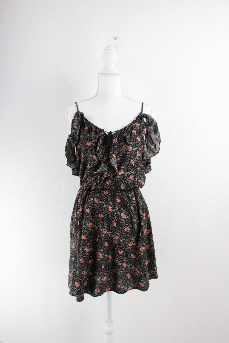 Vintage Black Flower Dress (S)