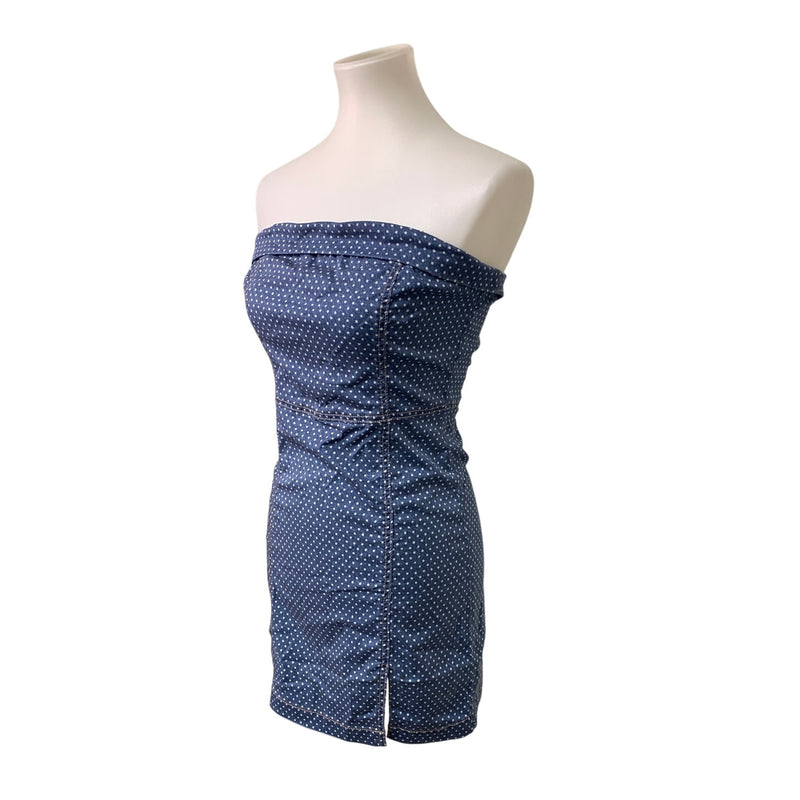 New American Eagle Womens Small Strapless Back Zip Polka Dot Faux Denim Dress