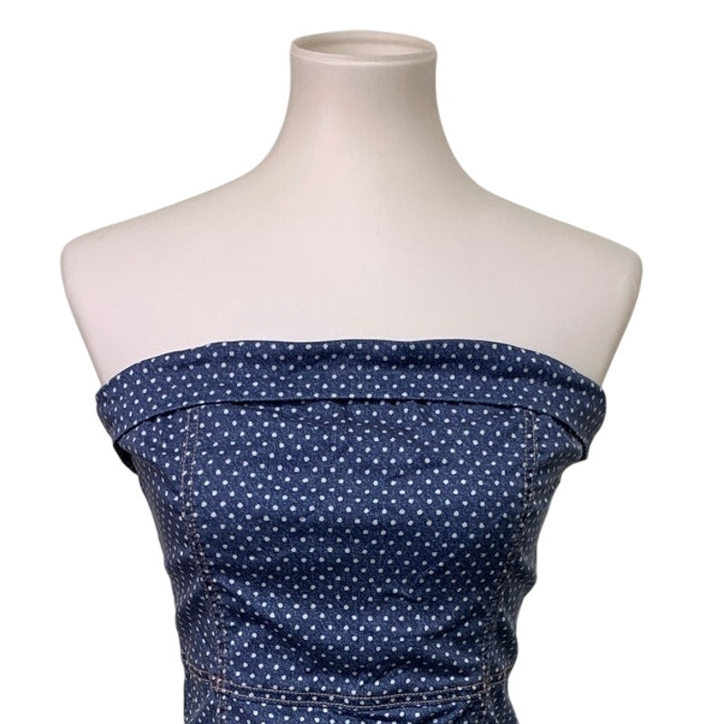 New American Eagle Womens Small Strapless Back Zip Polka Dot Faux Denim Dress
