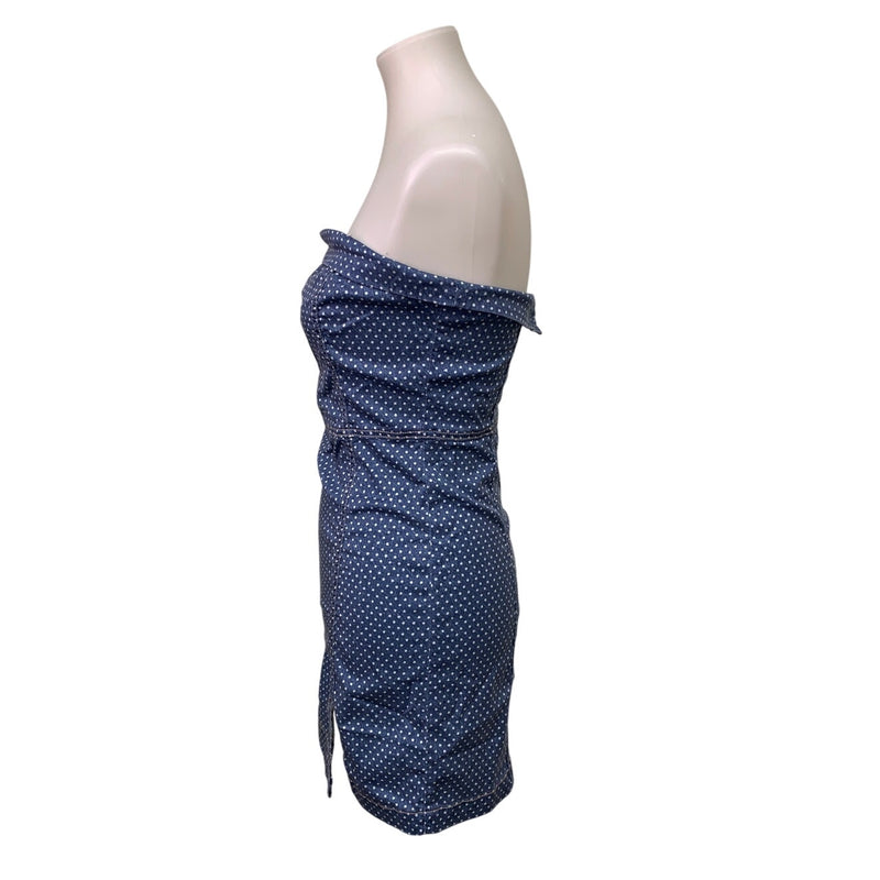 New American Eagle Womens Small Strapless Back Zip Polka Dot Faux Denim Dress