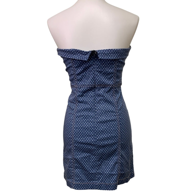 New American Eagle Womens Small Strapless Back Zip Polka Dot Faux Denim Dress