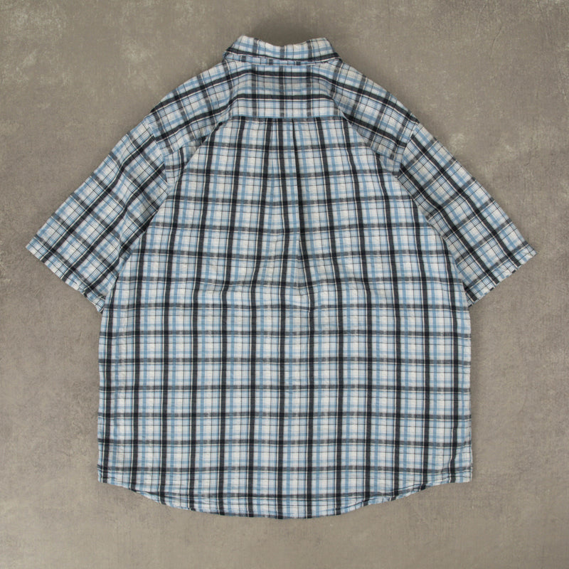 MEN'S VINTAGE EDDIE BAUER SEERSUCKER SHORT SLEEVE SHIRT - LARGE