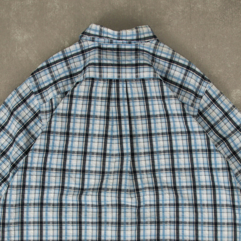 MEN'S VINTAGE EDDIE BAUER SEERSUCKER SHORT SLEEVE SHIRT - LARGE
