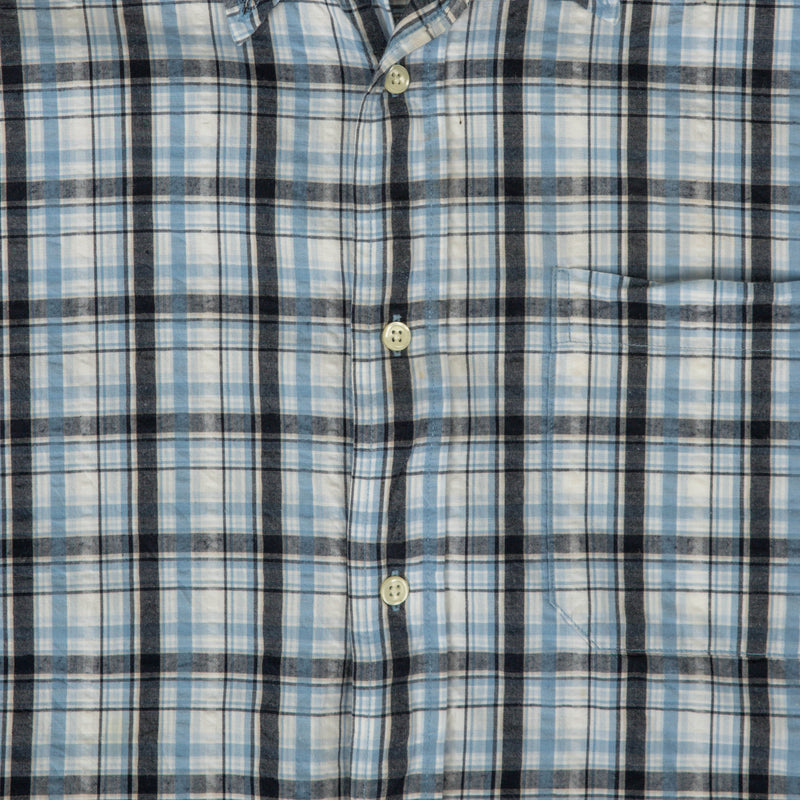 MEN'S VINTAGE EDDIE BAUER SEERSUCKER SHORT SLEEVE SHIRT - LARGE