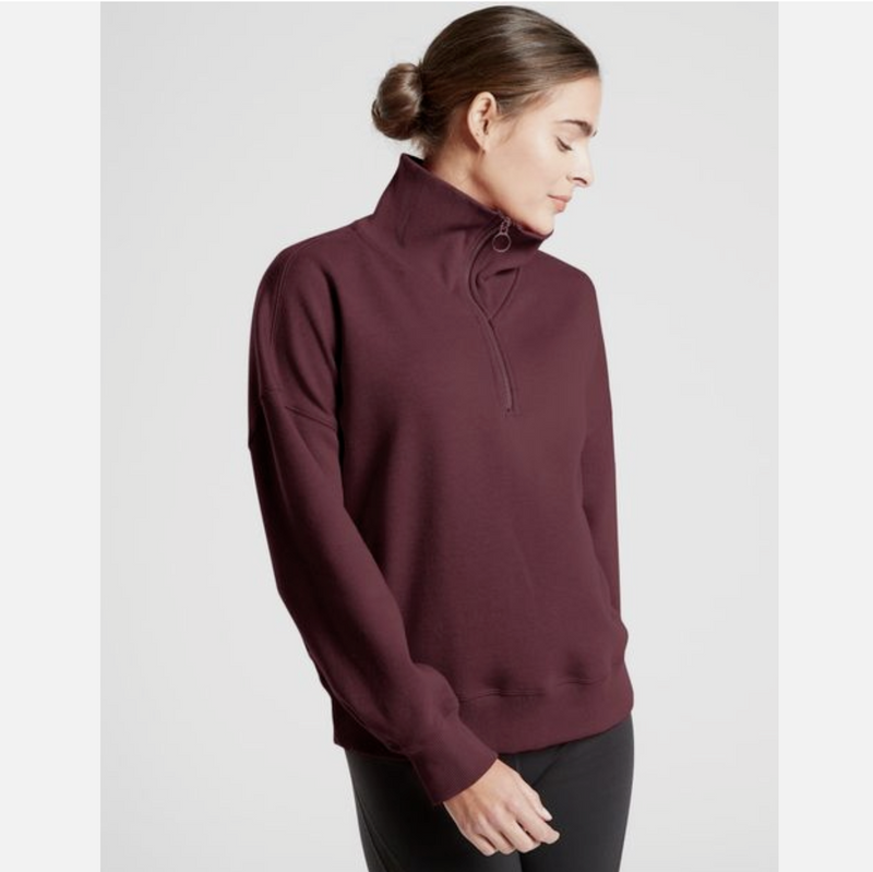 Athleta Burgundy 1/4 Zip Funnel Neck Cozy Karma Sweatshirt
