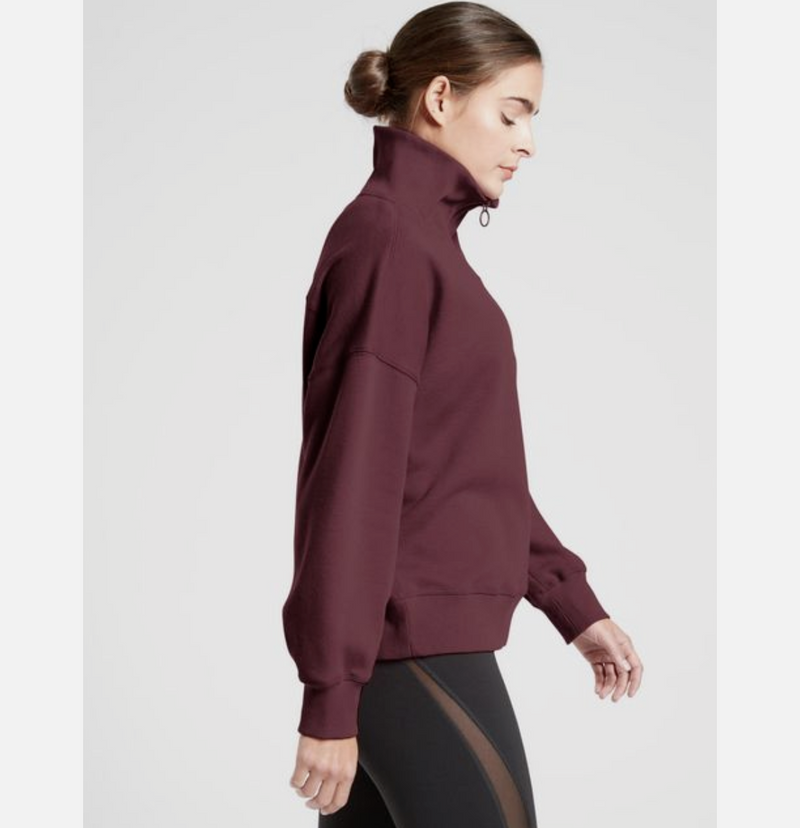 Athleta Burgundy 1/4 Zip Funnel Neck Cozy Karma Sweatshirt