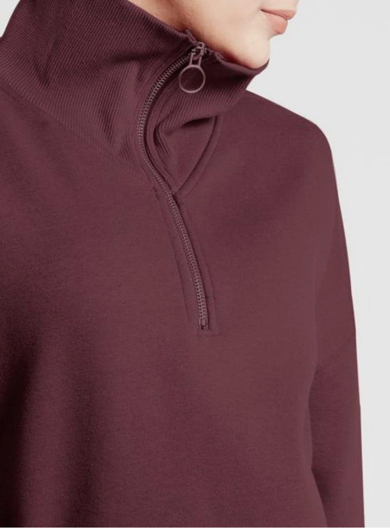 Athleta Burgundy 1/4 Zip Funnel Neck Cozy Karma Sweatshirt