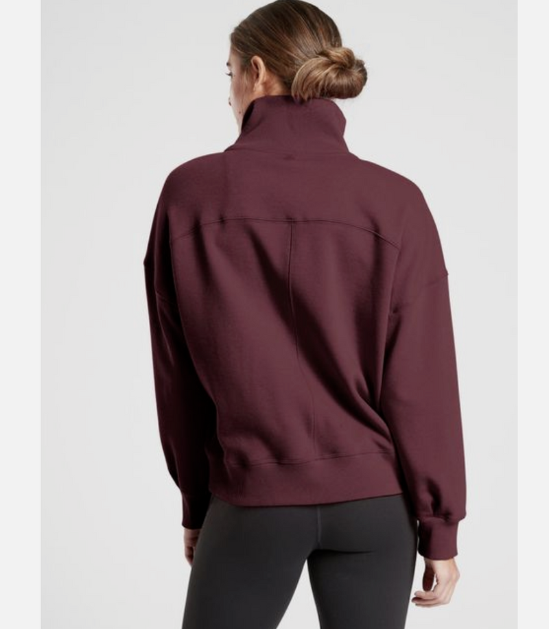 Athleta Burgundy 1/4 Zip Funnel Neck Cozy Karma Sweatshirt