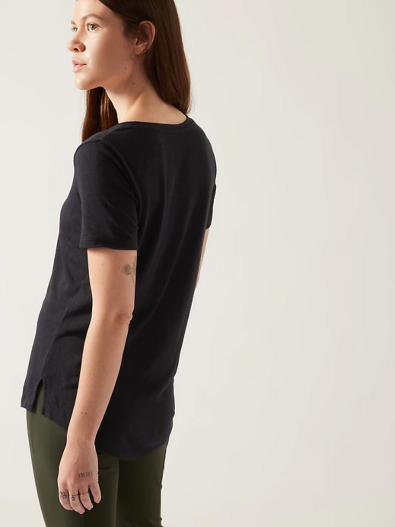 Athleta Black Scoop V-Neck Short Sleeve Breezy Tee Top