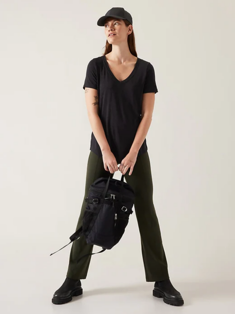 Athleta Black Scoop V-Neck Short Sleeve Breezy Tee Top
