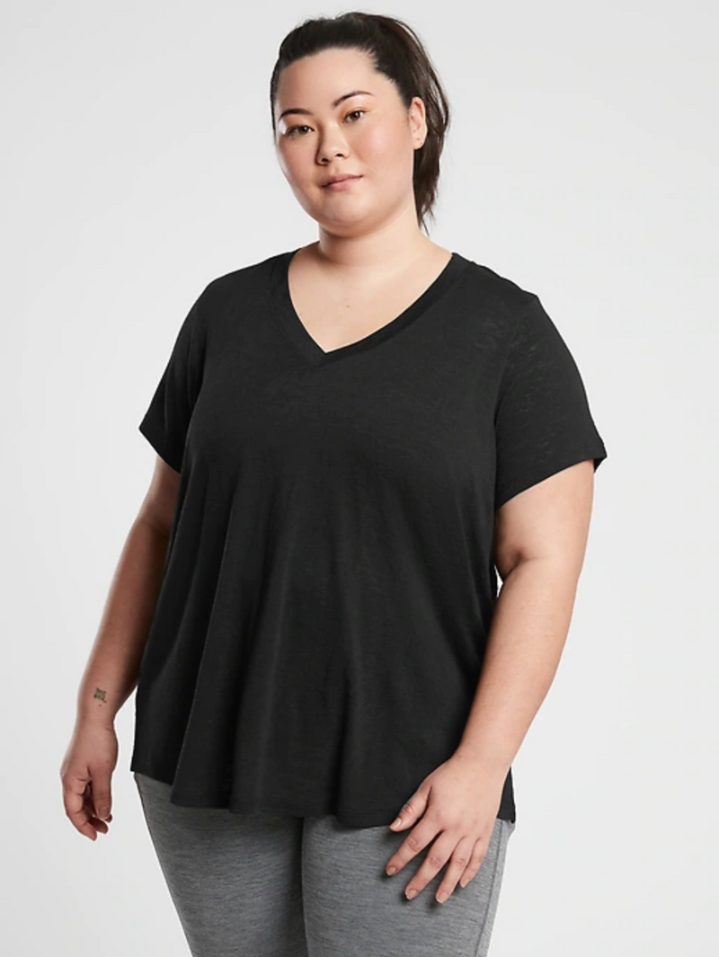 Athleta Black Scoop V-Neck Short Sleeve Breezy Tee Top