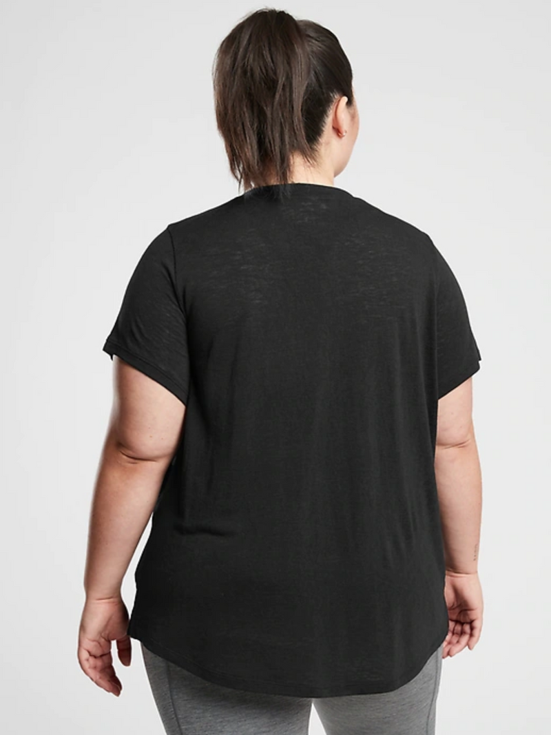 Athleta Black Scoop V-Neck Short Sleeve Breezy Tee Top