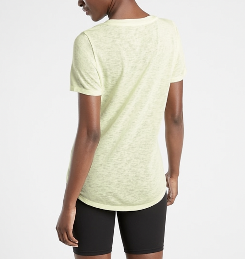 Athleta Tequila Green Scoop V-Neck Short Sleeve Breezy Tee Top