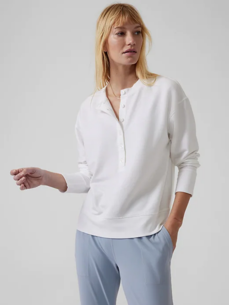 Athleta Bright White Long Sleeve Balance Henley Sweatshirt