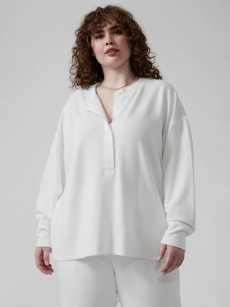 Athleta Bright White Long Sleeve Balance Henley Sweatshirt
