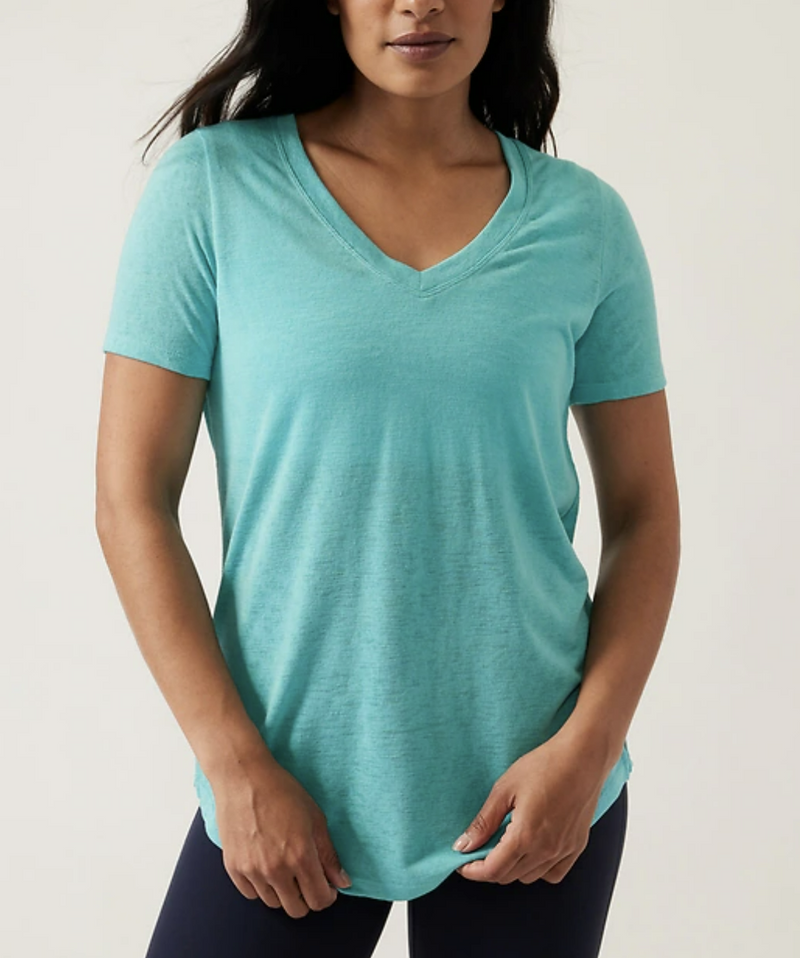 Athleta Gulf Green Scoop V-Neck Short Sleeve Breezy Tee Top