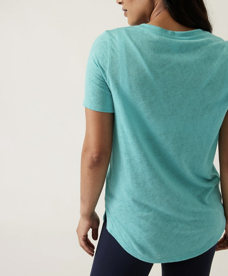 Athleta Gulf Green Scoop V-Neck Short Sleeve Breezy Tee Top