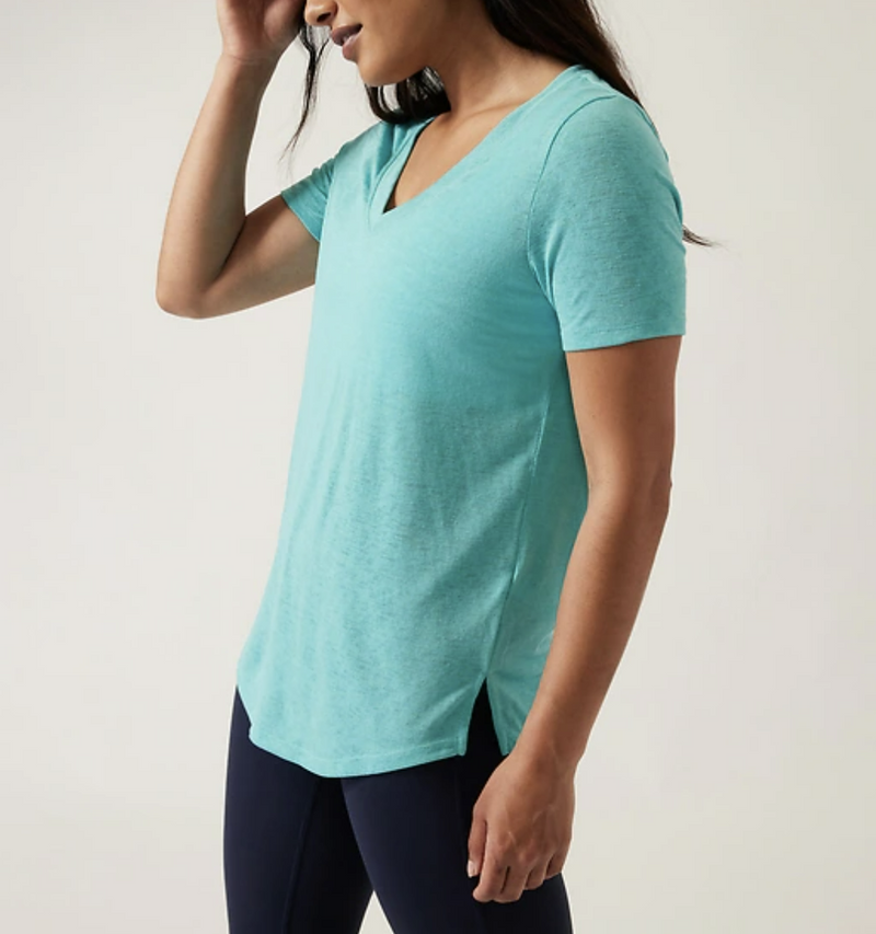 Athleta Gulf Green Scoop V-Neck Short Sleeve Breezy Tee Top