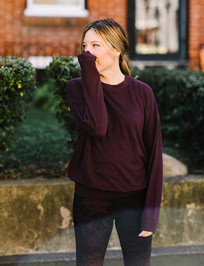 Athleta Burgundy Heather Mindful Soft Pullover