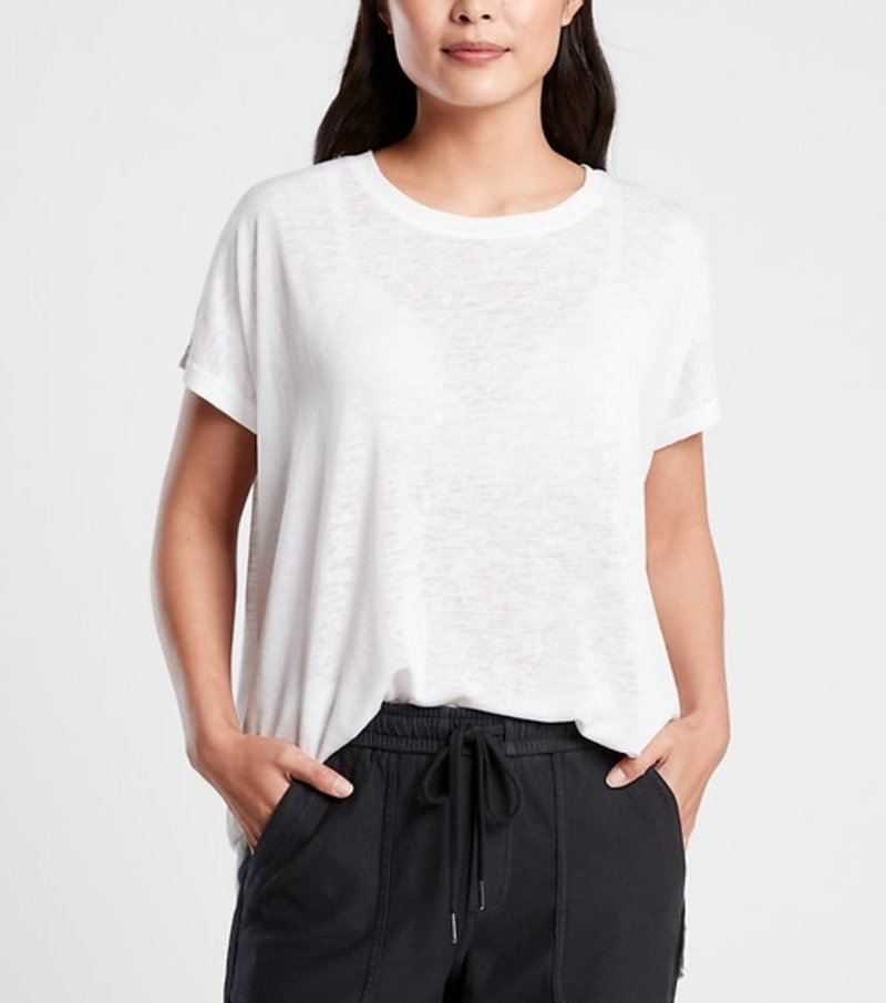 Athleta White Scoop Short Sleeve Release Breezy Tee