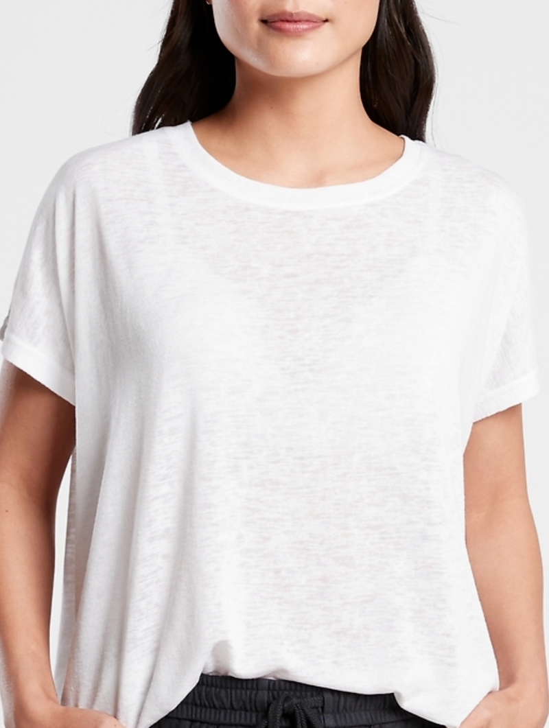 Athleta White Scoop Short Sleeve Release Breezy Tee