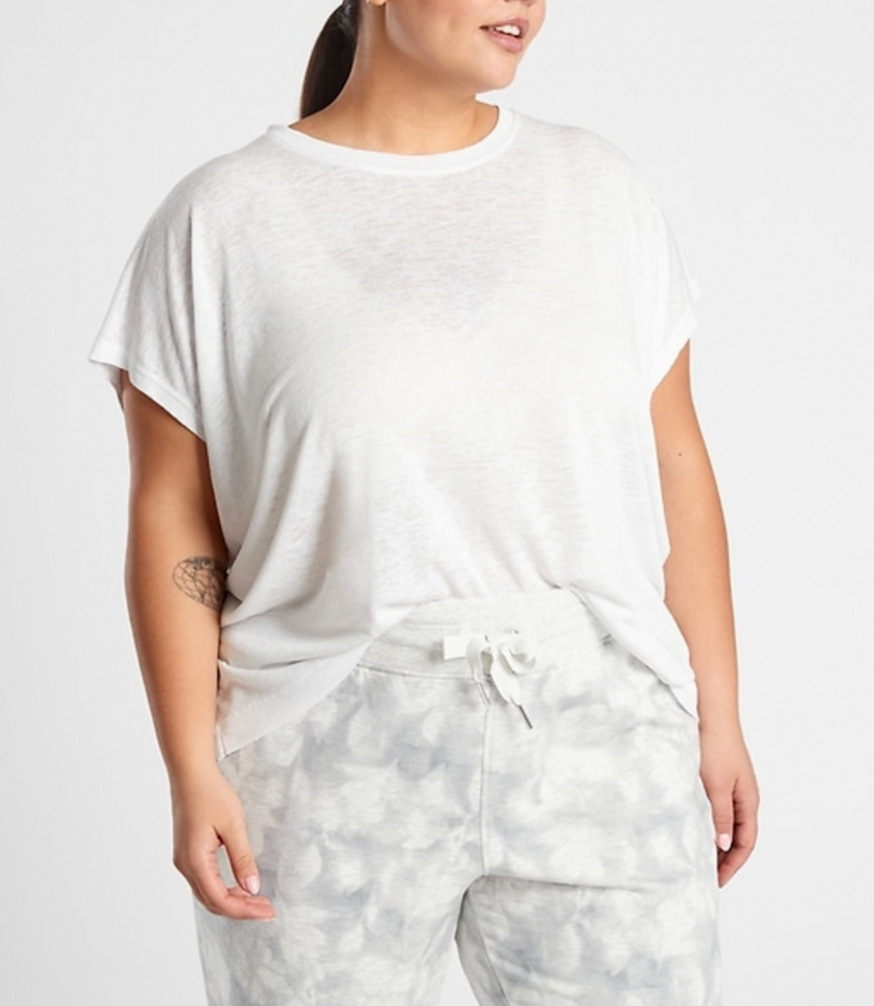 Athleta White Scoop Short Sleeve Release Breezy Tee