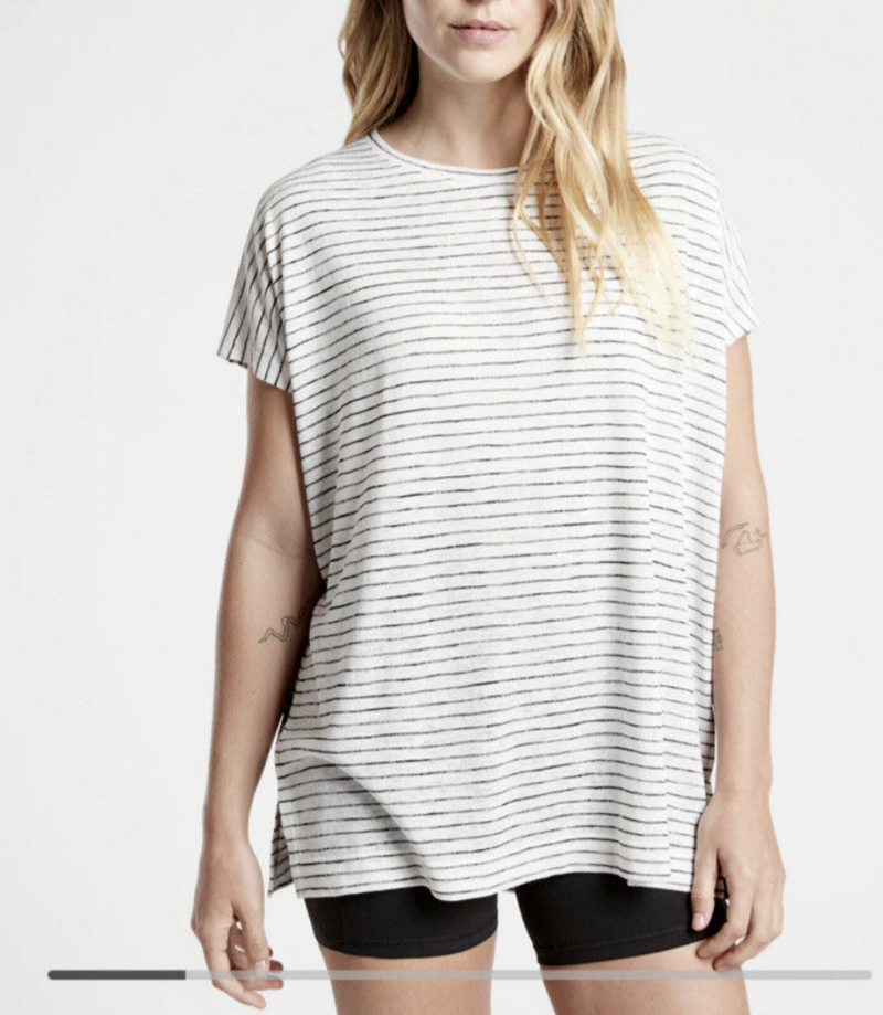Athleta White Black Striped Scoop Short Sleeve Release Breezy Tee