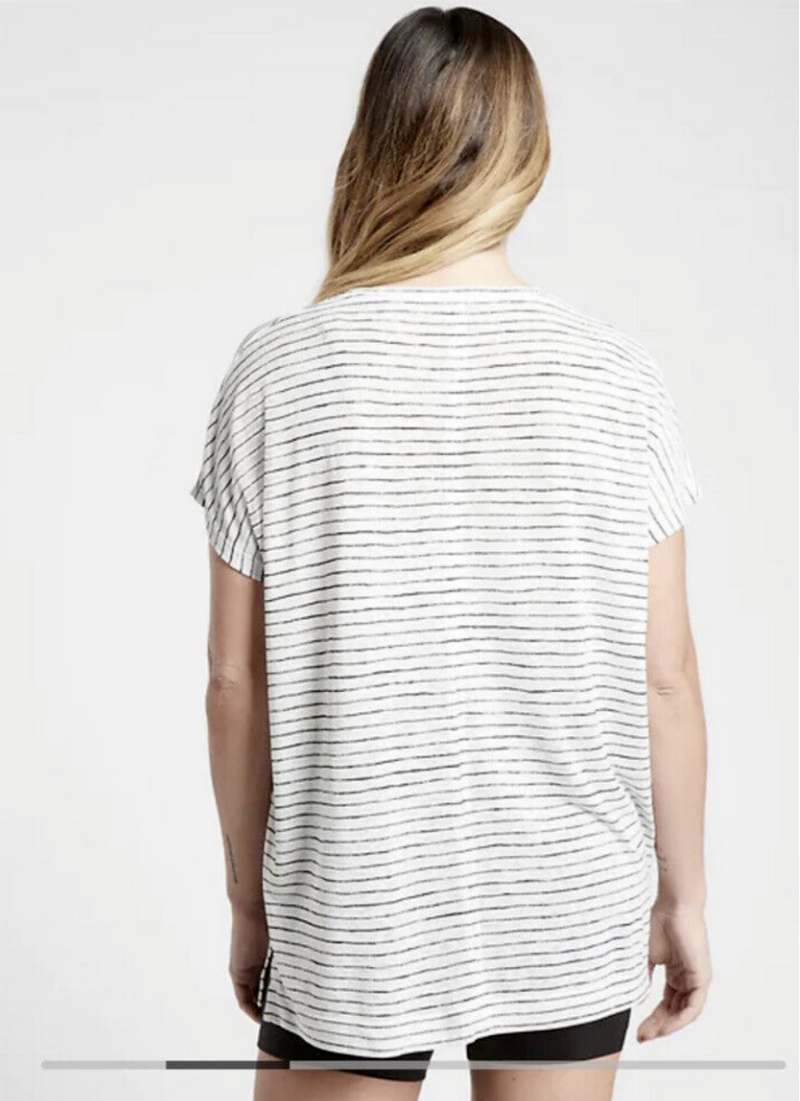 Athleta White Black Striped Scoop Short Sleeve Release Breezy Tee