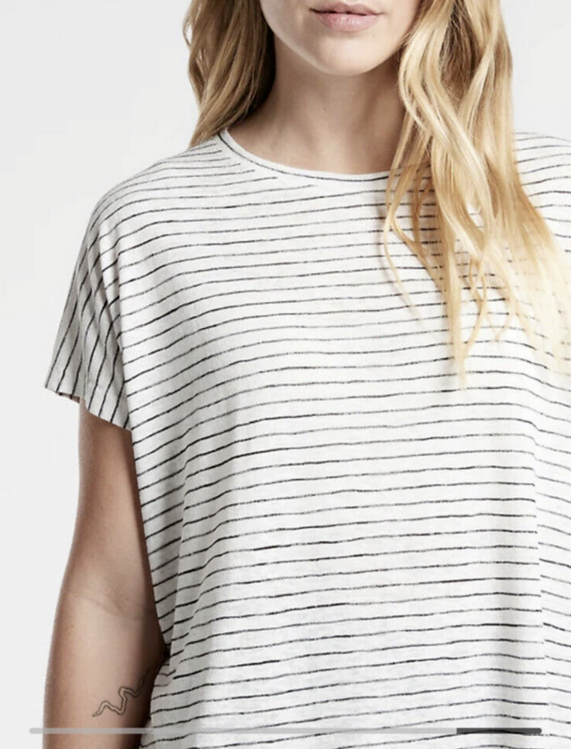 Athleta White Black Striped Scoop Short Sleeve Release Breezy Tee