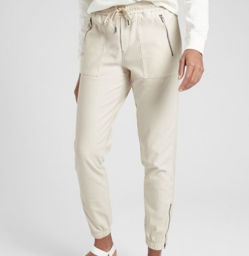Athleta Birch Grey Elastic Waist Zippers Farallon Jogger Pants