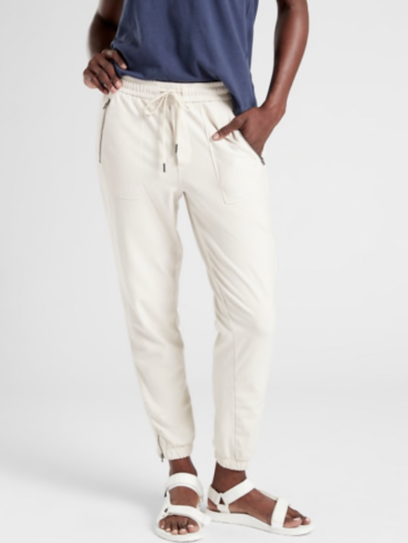 Athleta Birch Grey Elastic Waist Zippers Farallon Jogger Pants